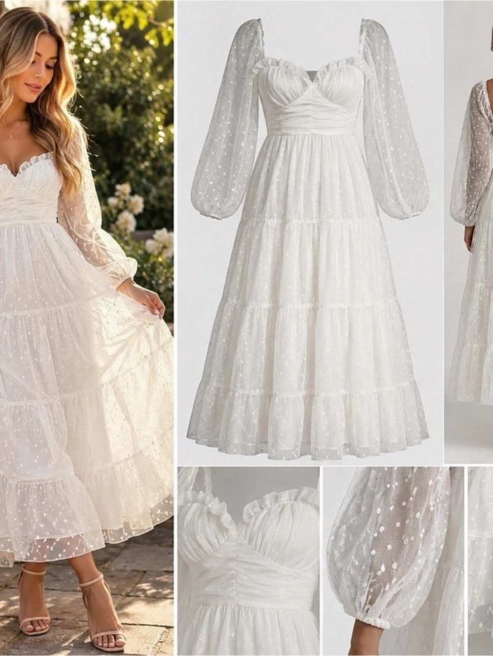 Lulus Affectionate Aura White Swiss Dot Tiered Bustier Midi Dress Large